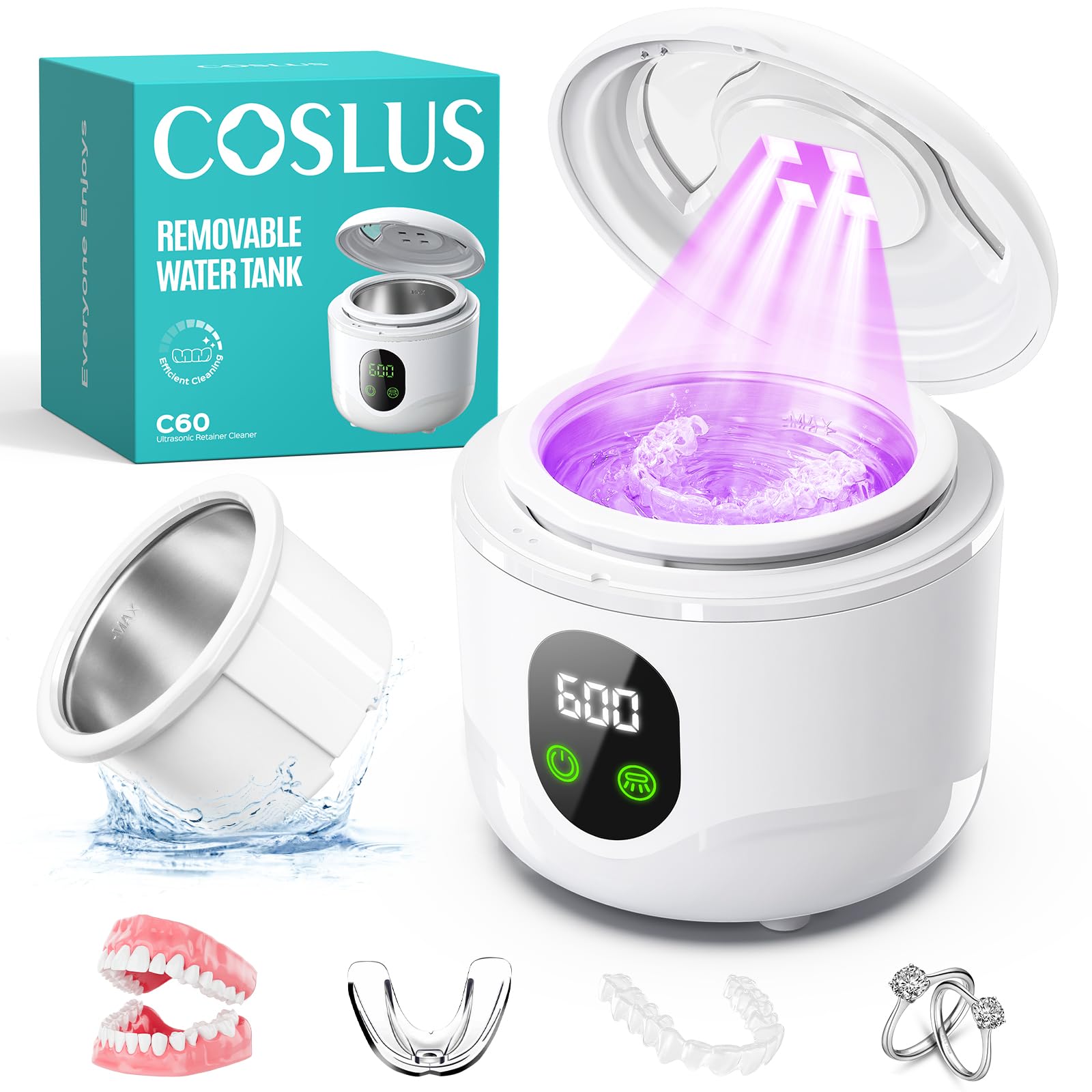 COSLUS ultrasonic retainer cleaner, full unit view