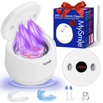 MySmile MS100 ultrasonic retainer cleaner with UV light and digital timer, 200ml stainless tank